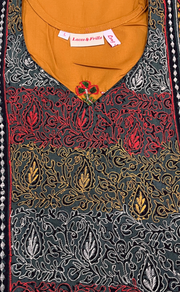 Yellow Bhopali Embroidery Soft Cotton Long Sleeves Nighty. Soft Breathable Fabric | Laces and Frills - Laces and Frills