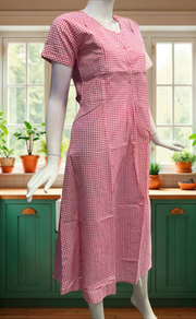 Pink Checks Soft Cotton Feeding Nursing Nighty. Soft Breathable Fabric | Laces and Frills - Laces and Frills