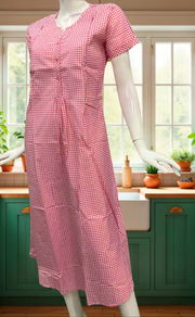 Pink Checks Soft Cotton Feeding Nursing Nighty. Soft Breathable Fabric | Laces and Frills - Laces and Frills