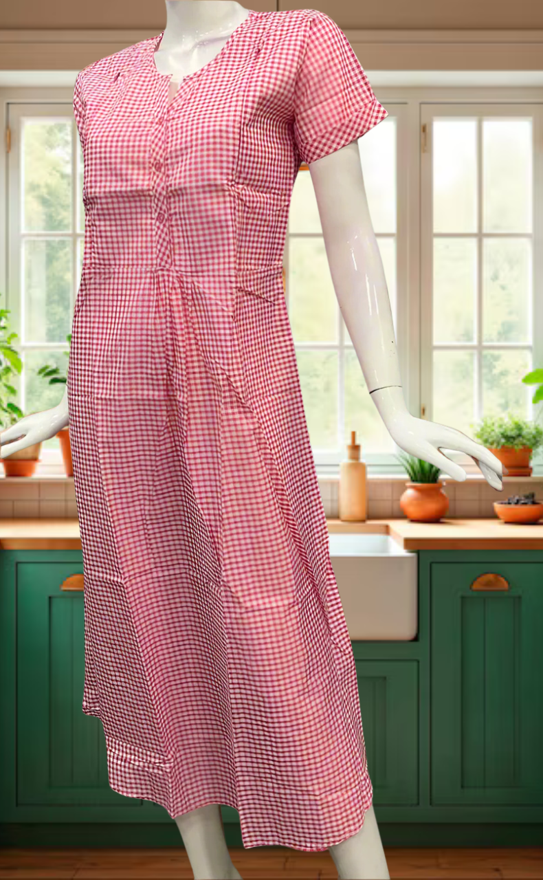 Pink Checks Soft Cotton Feeding Nursing Nighty. Soft Breathable Fabric | Laces and Frills - Laces and Frills