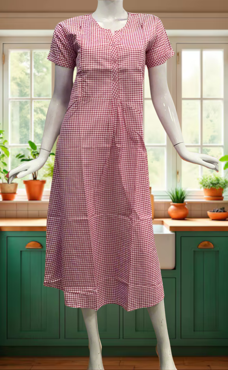 Pink Checks Soft Cotton Feeding Nursing Nighty. Soft Breathable Fabric | Laces and Frills - Laces and Frills