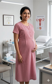 Pink Checks Soft Cotton Feeding Nursing Nighty. Soft Breathable Fabric | Laces and Frills - Laces and Frills