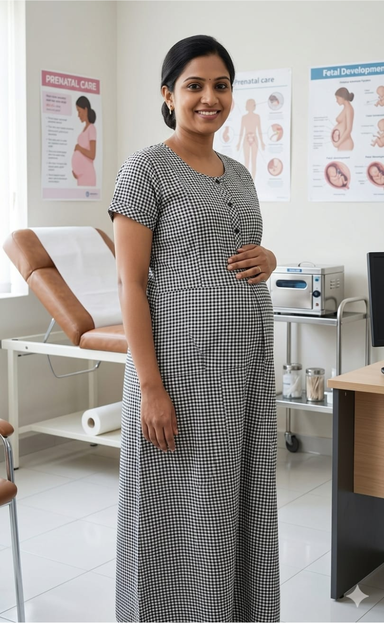 Black Checks Soft Cotton Feeding Nursing Nighty. Soft Breathable Fabric | Laces and Frills - Laces and Frills