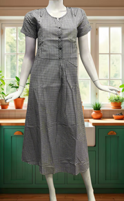 Black Checks Soft Cotton Feeding Nursing Nighty. Soft Breathable Fabric | Laces and Frills - Laces and Frills