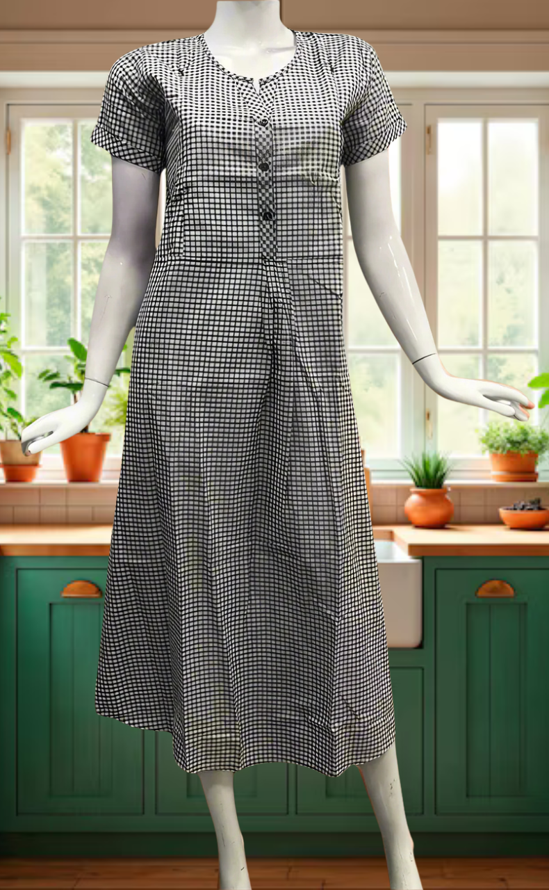 Black Checks Soft Cotton Feeding Nursing Nighty. Soft Breathable Fabric | Laces and Frills - Laces and Frills