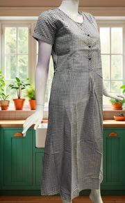 Black Checks Soft Cotton Feeding Nursing Nighty. Soft Breathable Fabric | Laces and Frills - Laces and Frills