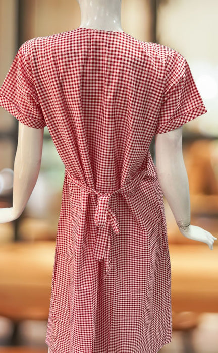 Red/White Checks Soft Cotton  Feeding Medium Nighty . Soft Breathable Fabric | Laces and Frills - Laces and Frills