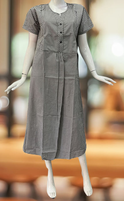 Black/White Checks Soft Cotton Feeding Nighty . Soft Breathable Fabric | Laces and Frills - Laces and Frills