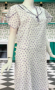 White/Lavender Floral Soft Cotton Nighty. Soft Breathable Fabric | Laces and Frills - Laces and Frills
