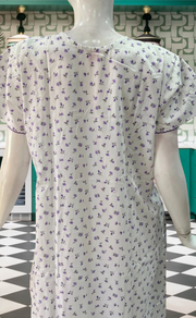White/Lavender Floral Soft Cotton Nighty. Soft Breathable Fabric | Laces and Frills - Laces and Frills