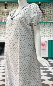 White/Lavender Floral Soft Cotton Nighty. Soft Breathable Fabric | Laces and Frills - Laces and Frills