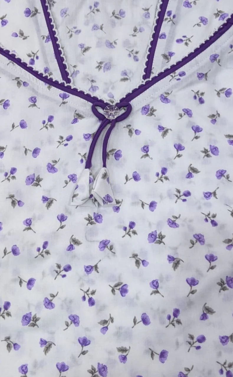 White/Lavender Floral Soft Cotton Nighty. Soft Breathable Fabric | Laces and Frills - Laces and Frills