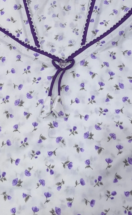 White/Lavender Floral Soft Cotton Nighty. Soft Breathable Fabric | Laces and Frills - Laces and Frills