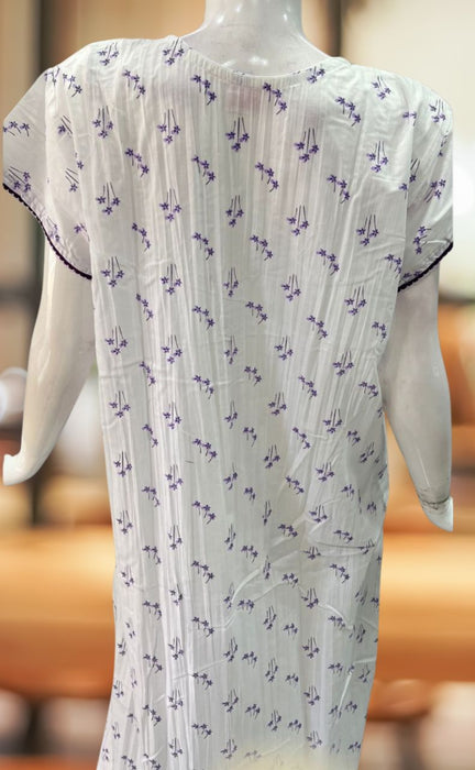 White/Purple Floral Pure Cotton Extra Large Nighty . Pure Durable Cotton | Laces and Frills - Laces and Frills