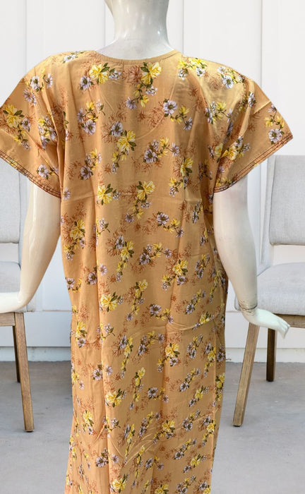 Peach Floral Pure Cotton XXL Nighty - Laces and Frills