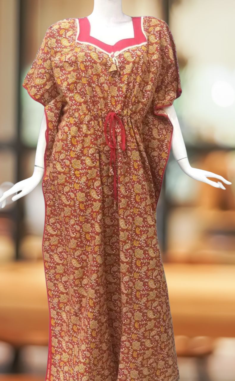 Red Wild Garden Pure Cotton Kaftan .Pure Durable Cotton | Laces and Frills - Laces and Frills