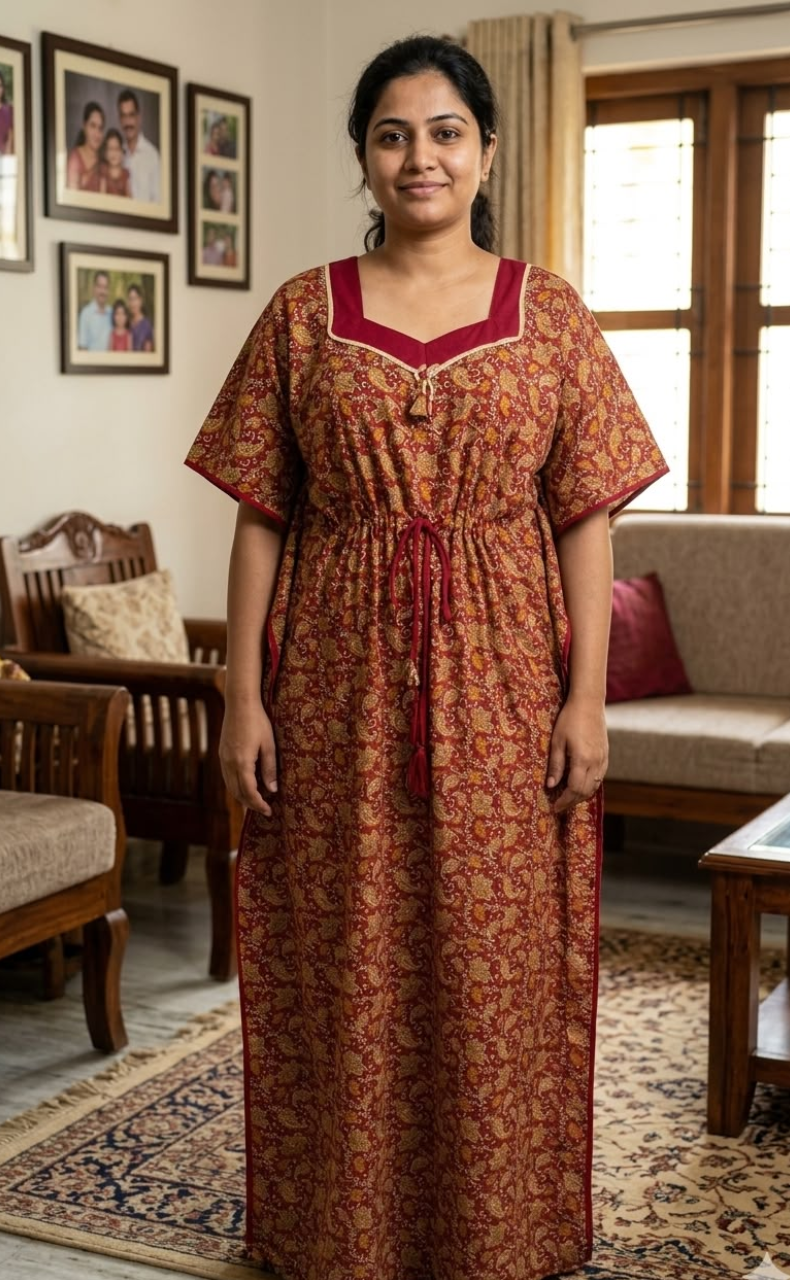 Red Wild Garden Pure Cotton Kaftan .Pure Durable Cotton | Laces and Frills