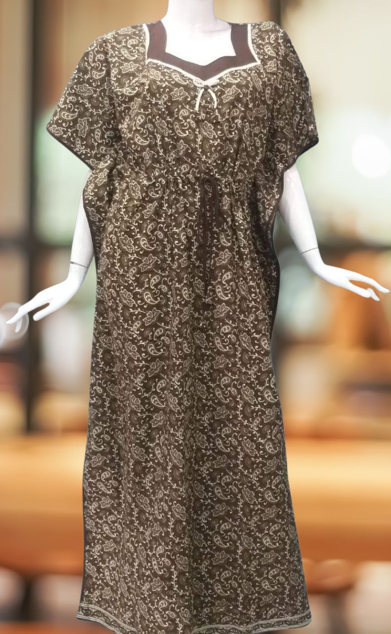 Brown Wild Garden Pure Cotton Kaftan .Pure Durable Cotton | Laces and Frills - Laces and Frills