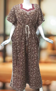 Maroon Wild Garden Pure Cotton Kaftan .Pure Durable Cotton | Laces and Frills - Laces and Frills