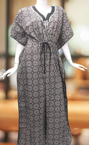Grey/Black Chakra Pure Cotton Kaftan .Pure Durable Cotton | Laces and Frills - Laces and Frills