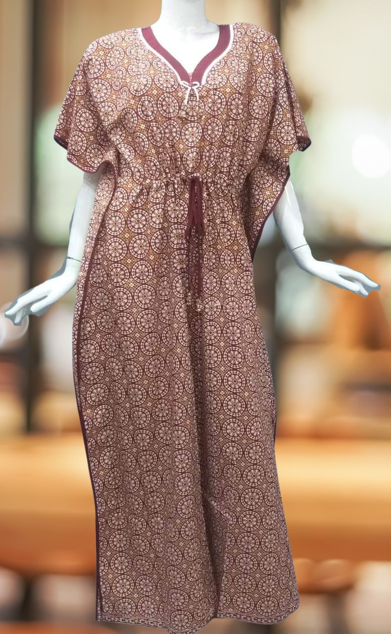 Maroon Chakra Pure Cotton Kaftan .Pure Durable Cotton | Laces and Frills - Laces and Frills