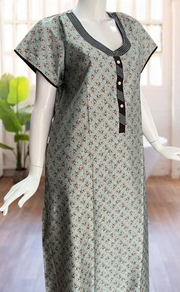 Light Green Leaves Satin Nighty. Soft Silky Satin | Laces and Frills - Laces and Frills