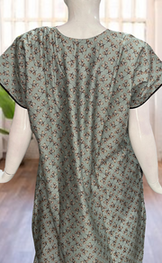 Light Green Leaves Satin Nighty. Soft Silky Satin | Laces and Frills - Laces and Frills