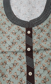 Light Green Leaves Satin Nighty. Soft Silky Satin | Laces and Frills - Laces and Frills