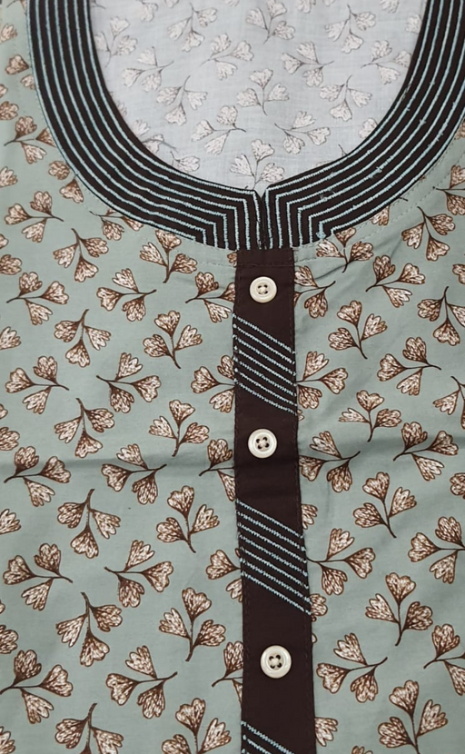 Light Green Leaves Satin Nighty. Soft Silky Satin | Laces and Frills - Laces and Frills