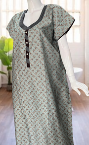 Light Green Leaves Satin Nighty. Soft Silky Satin | Laces and Frills - Laces and Frills