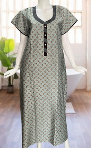 Light Green Leaves Satin Nighty. Soft Silky Satin | Laces and Frills - Laces and Frills