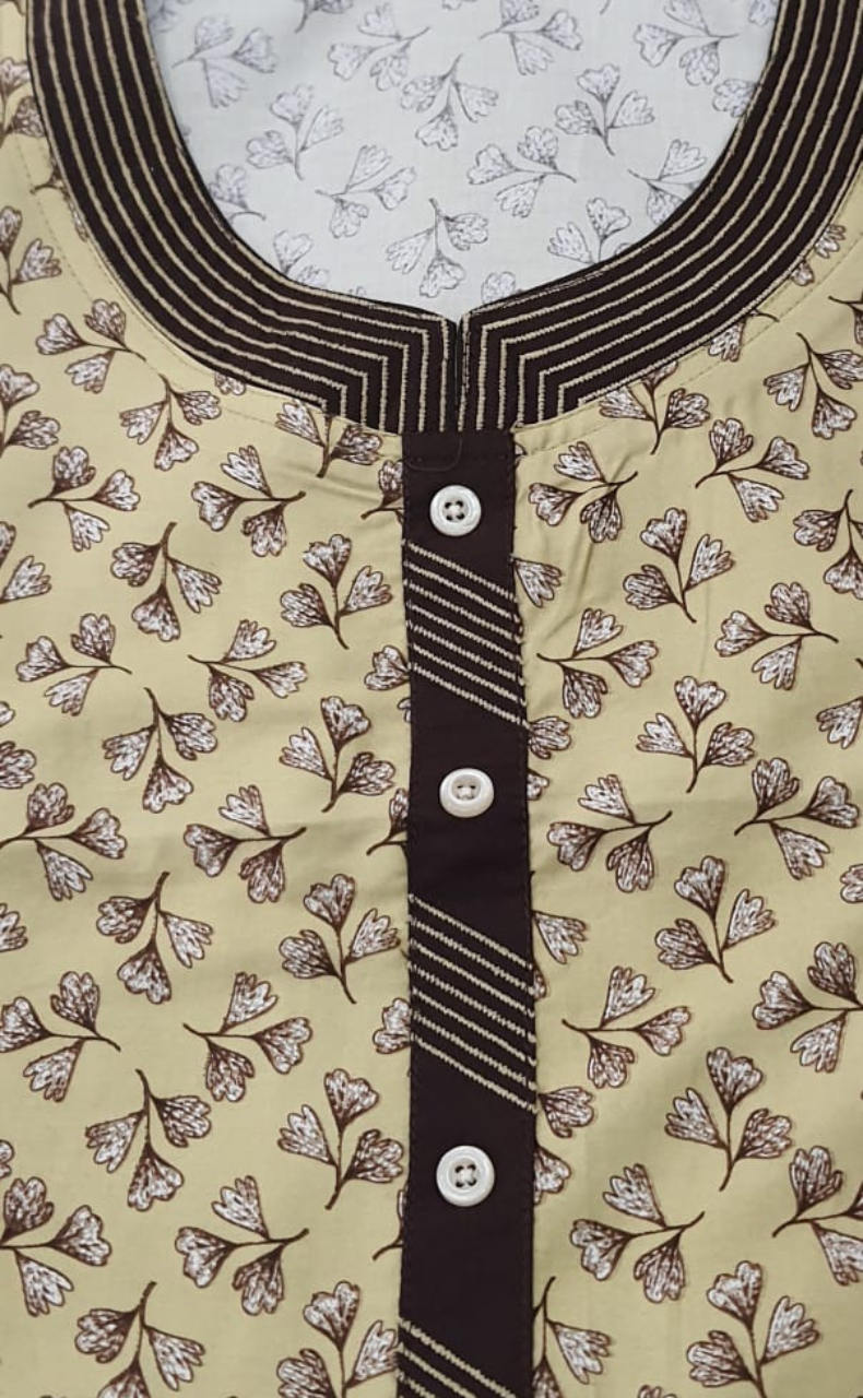 Beige Leaves Satin Nighty. Soft Silky Satin | Laces and Frills - Laces and Frills