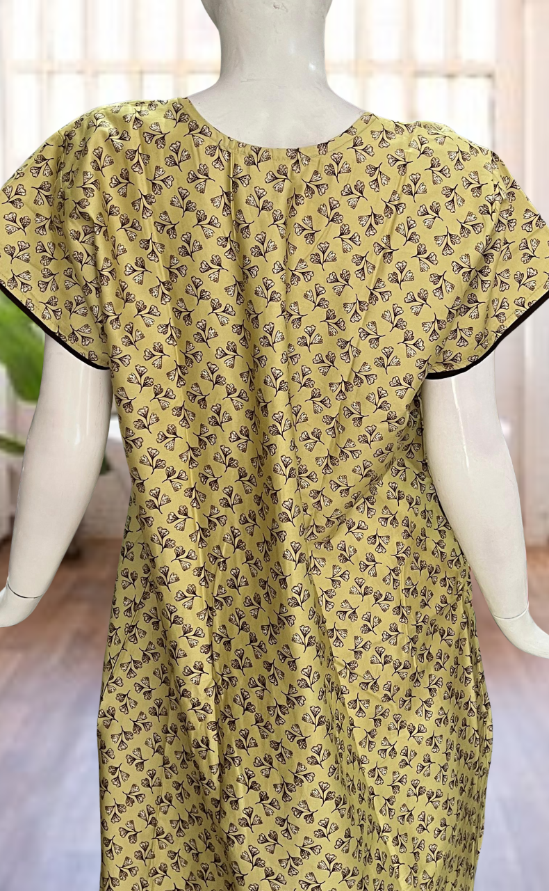 Beige Leaves Satin Nighty. Soft Silky Satin | Laces and Frills - Laces and Frills