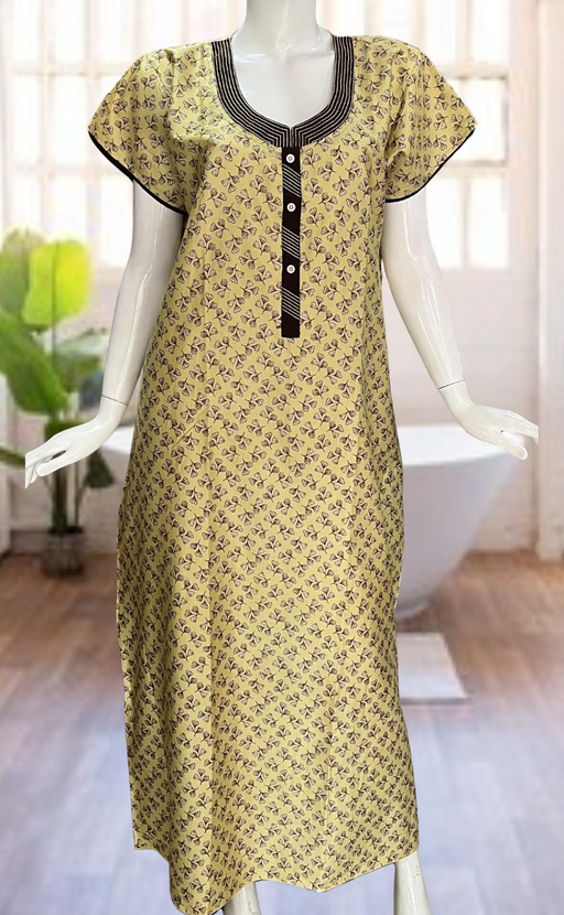 Beige Leaves Satin Nighty. Soft Silky Satin | Laces and Frills - Laces and Frills