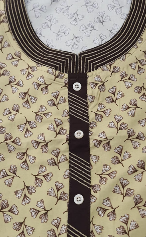 Beige Leaves Satin Nighty. Soft Silky Satin | Laces and Frills - Laces and Frills