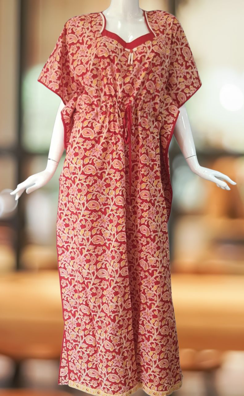 Red Garden Pure Cotton Kaftan .Pure Durable Cotton | Laces and Frills - Laces and Frills