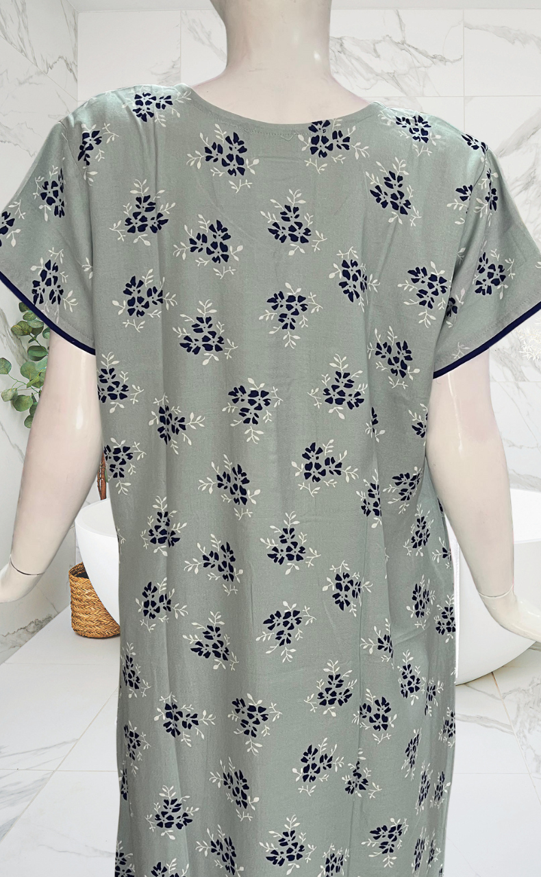 Light Green Floral Spun Nighty. Flowy Spun Fabric | Laces and Frills - Laces and Frills