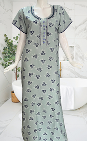 Light Green Floral Spun Nighty. Flowy Spun Fabric | Laces and Frills - Laces and Frills