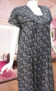 Navy Blue Motif Spun Feeding Nursing Nighty. Flowy Spun Fabric | Laces and Frills - Laces and Frills