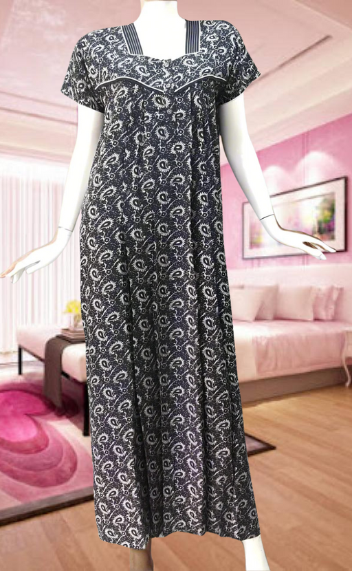 Navy Blue Motif Spun Feeding Nursing Nighty. Flowy Spun Fabric | Laces and Frills - Laces and Frills