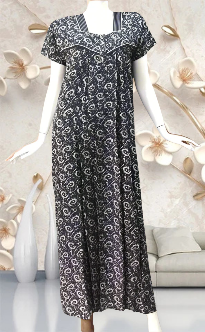 Navy Blue Motif Spun Feeding Nursing Nighty. Flowy Spun Fabric | Laces and Frills