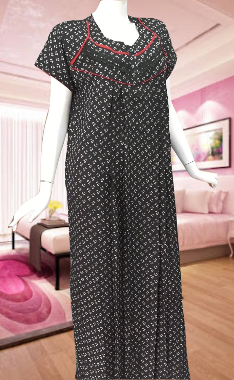 Black Tiny Floral Spun Feeding Nursing Nighty. Flowy Spun Fabric | Laces and Frills - Laces and Frills