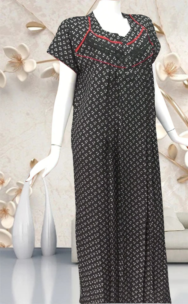 Black Tiny Floral Spun Feeding Nursing Nighty. Flowy Spun Fabric | Laces and Frills