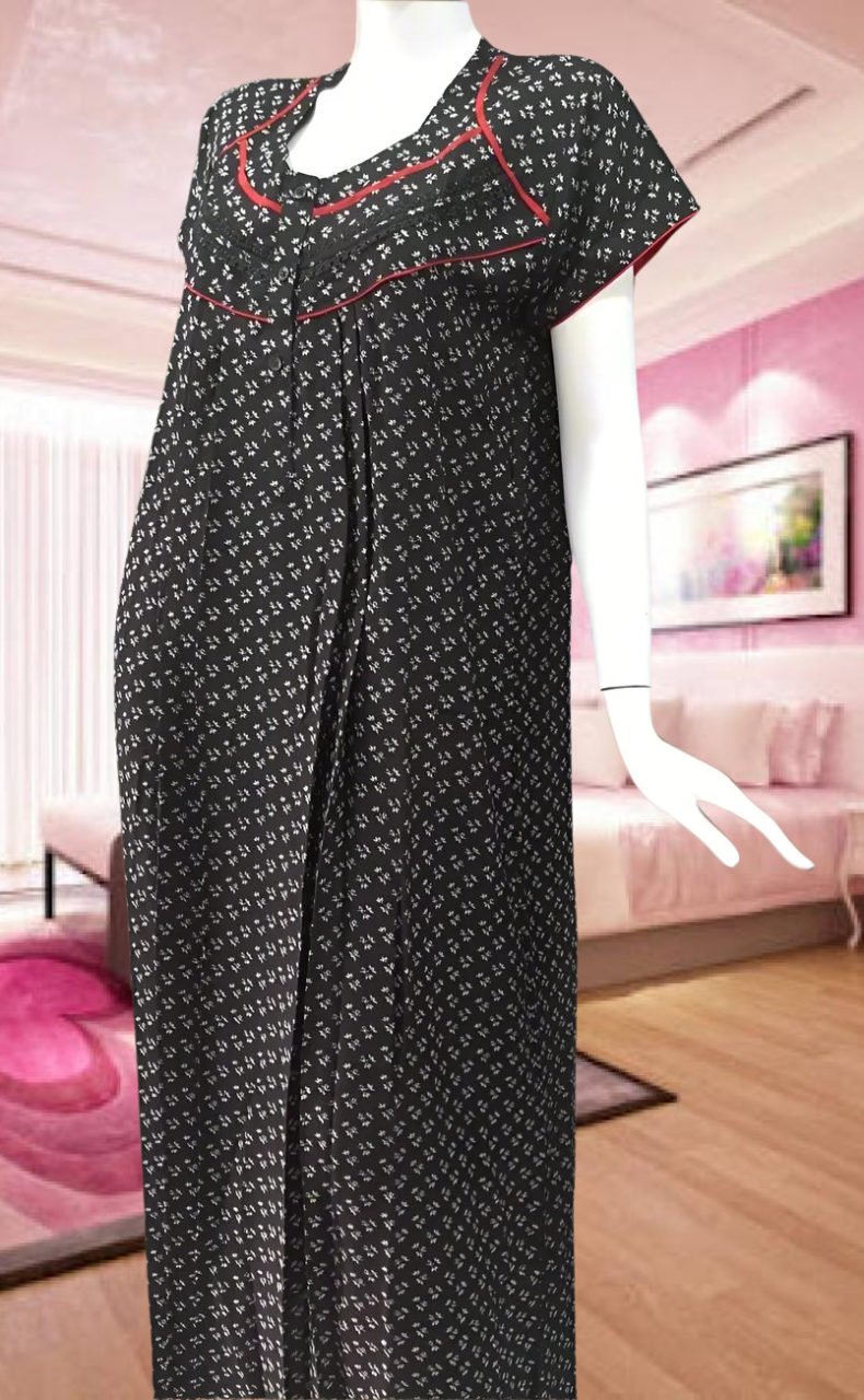 Black Tiny Floral Spun Feeding Nursing Nighty. Flowy Spun Fabric | Laces and Frills - Laces and Frills