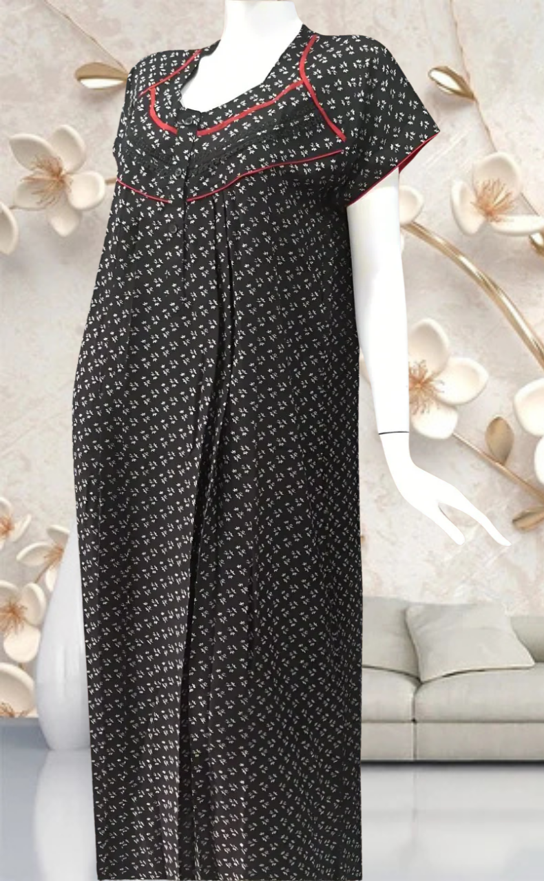 Black Tiny Floral Spun Feeding Nursing Nighty. Flowy Spun Fabric | Laces and Frills