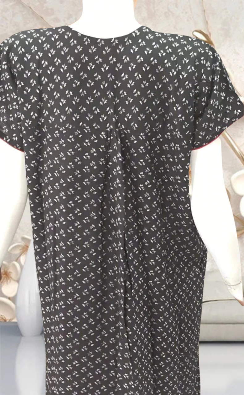 Black Tiny Floral Spun Feeding Nursing Nighty. Flowy Spun Fabric | Laces and Frills