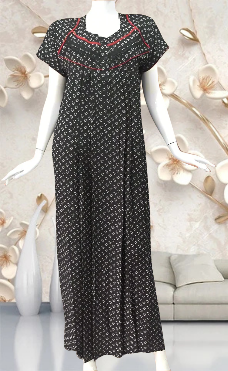 Black Tiny Floral Spun Feeding Nursing Nighty. Flowy Spun Fabric | Laces and Frills