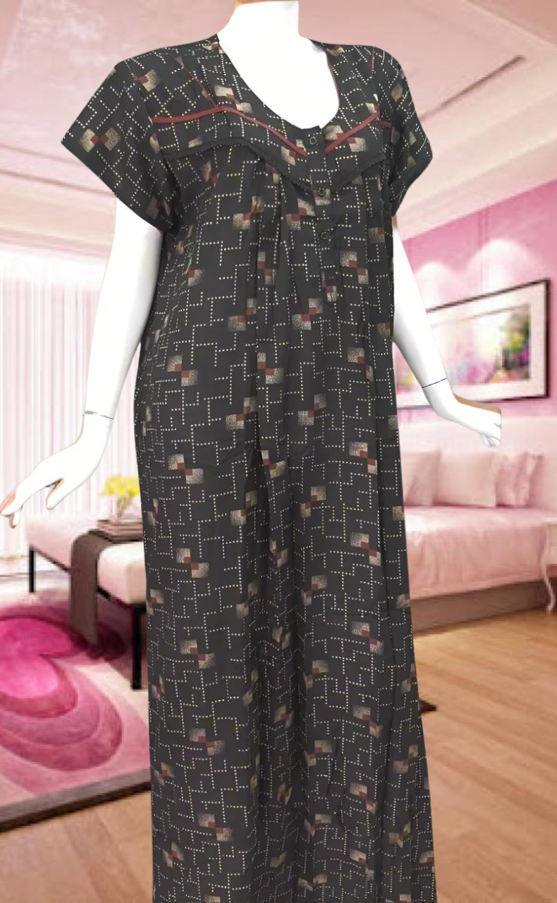 Black/Brown Abstract Spun Feeding Nursing Nighty. Flowy Spun Fabric | Laces and Frills - Laces and Frills