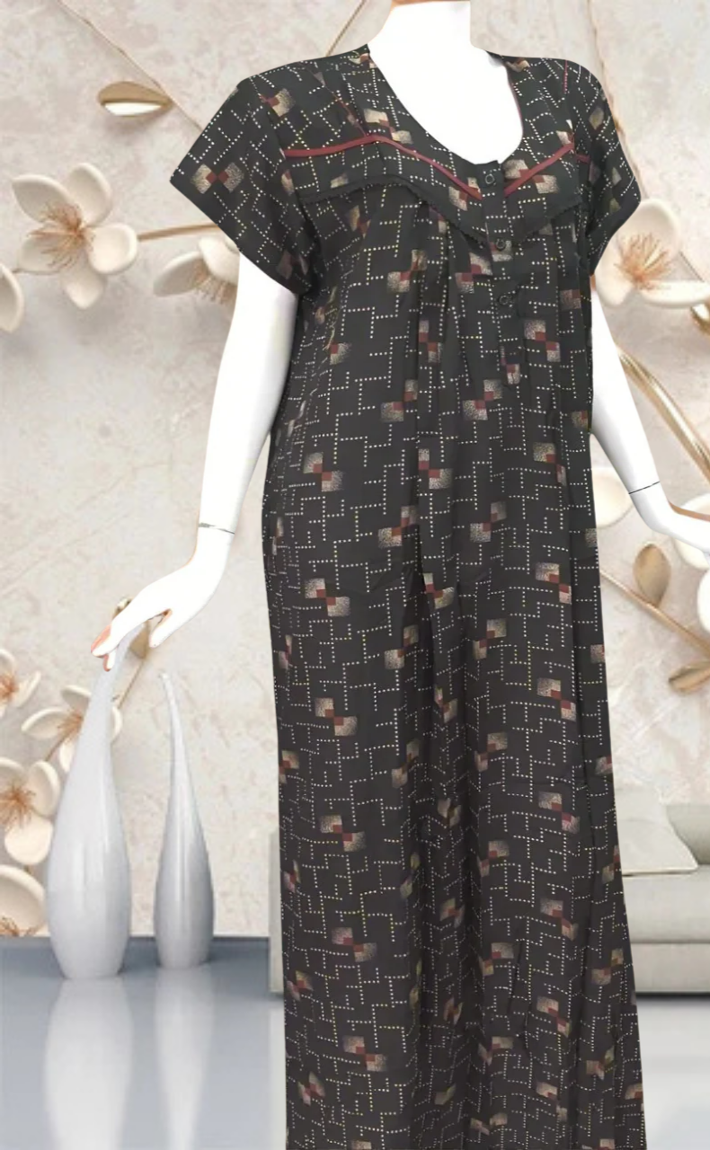 Black/Brown Abstract Spun Feeding Nursing Nighty. Flowy Spun Fabric | Laces and Frills