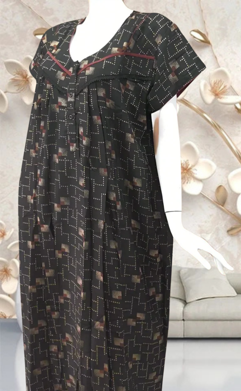 Black/Brown Abstract Spun Feeding Nursing Nighty. Flowy Spun Fabric | Laces and Frills